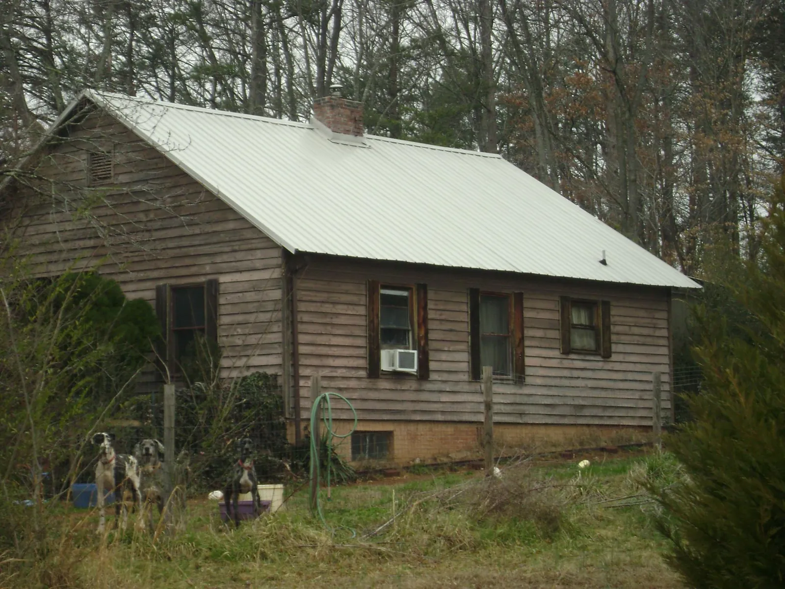 White metal roof on an old wood sided farmhouse, from a Metal Roof Installation job in Thorn Hill